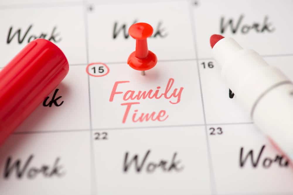 Image is of a calendar marked for family time, concept of modifying a child custody order to reflect a new parenting schedule.