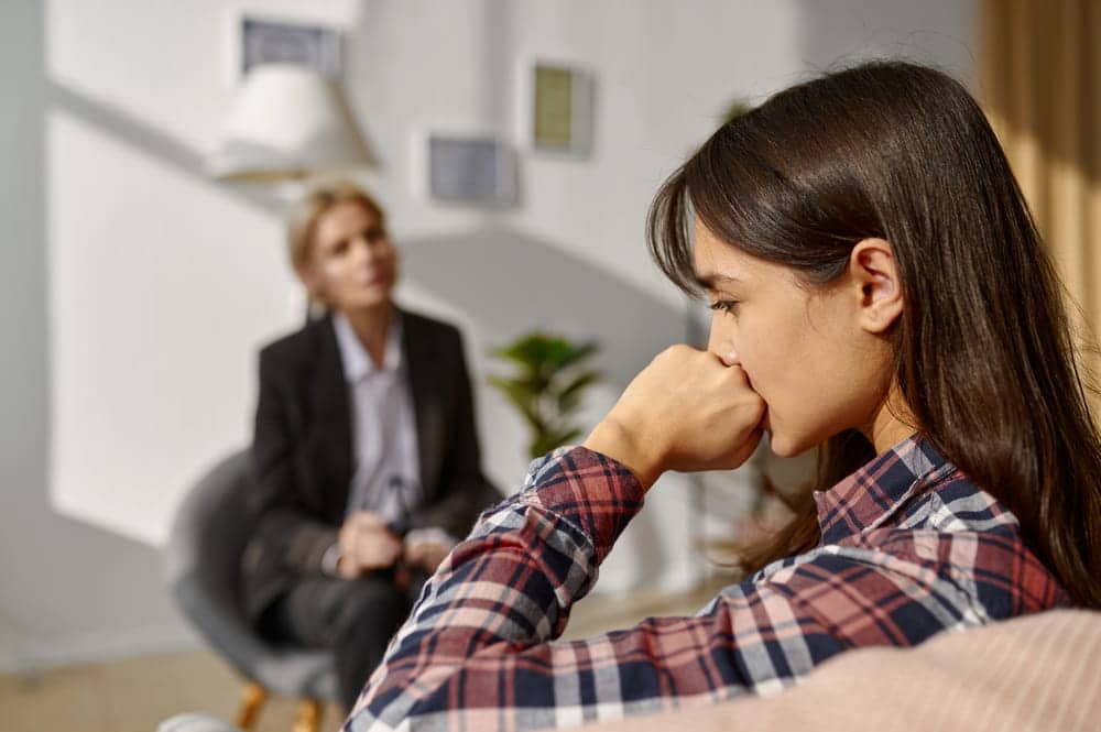 Image is of a concerned individual speaking with a professional during a private meeting, concept of an alienation of affection attorney discussing legal options.